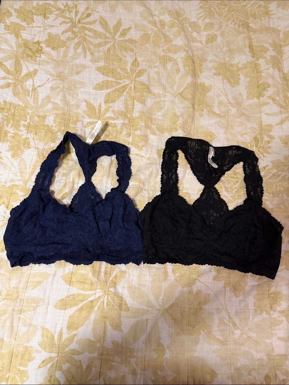 2 Free People Racerback Bralette Lace Navy and Black Medium